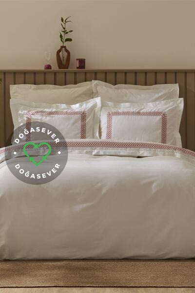 Karaca Home Doğasever Dakota Bamboo Κεντημένο Διπλό Σετ Παπλωματοθήκη Coral