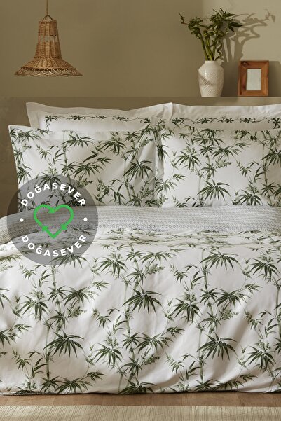 Nature-loving Grove Bamboo 100% Cotton Double Duvet Cover Set Green