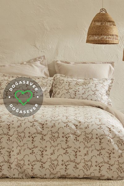 Karaca Home Σετ Παπλωματοθήκη Doğasever Ivy Cotton Transformation Διπλό Σετ Παπλωματοθήκης Μπεζ