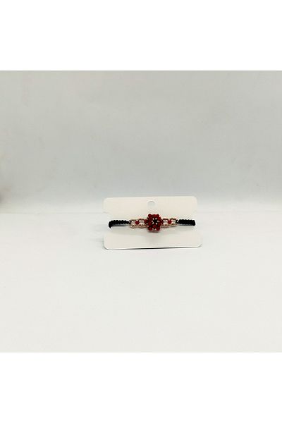 Sam Red-Yellow Cevşen Bracelet / Knitting Thread / Handcrafted Crystal Bead Knitted /