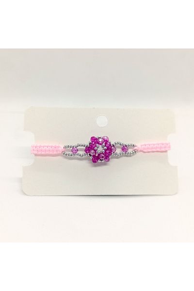 Sam Pink-Silver Cevşen Bracelet / Knitting Thread / Handcrafted Crystal Bead Knitted /