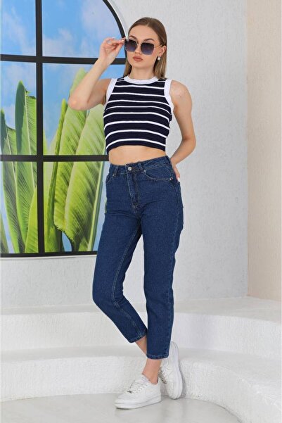 SHEVEGA Lacivert Boyfriend Mom Jeans Штани