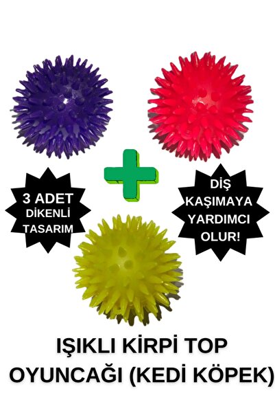 antares pet 3 adet ışıklı kirpi top oyuncağı kedi köpek