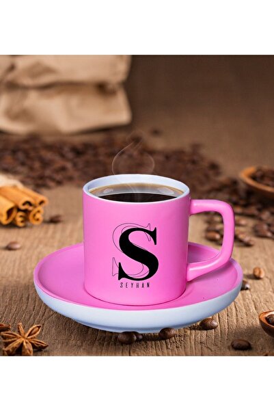 Bk Gift Kişiye Özel Harfli İsimli Mat Pembe Renk Türk Kahvesi Fincanı-1, Renk...
