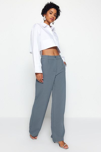 Trendyol Collection High Waist Indigo Wide Leg Pleated Pants - Twoaw21Pl0076