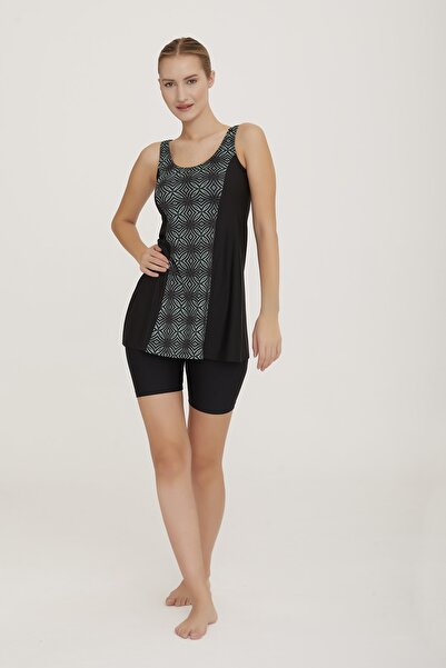 Adasea Mayo Sıfır Kol Şortlu Yarı Kapalı Mayo Veera 2 3603 Siyah