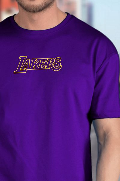 BESSA Ανδρικό μπλουζάκι Lakers με στάμπα μωβ Crew Neck
