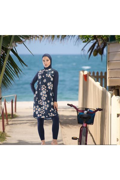 Shopiolog Long Micro Sleeve Floral Patterned Full Hijab Swimsuit
