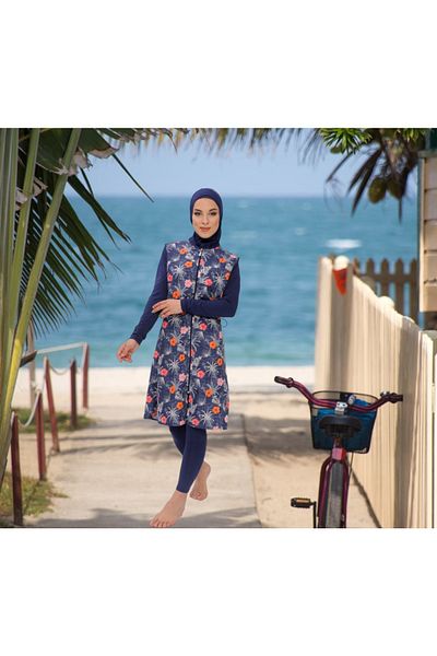 Shopiolog Long Micro Sleeve Floral Patterned Full Hijab Swimsuit