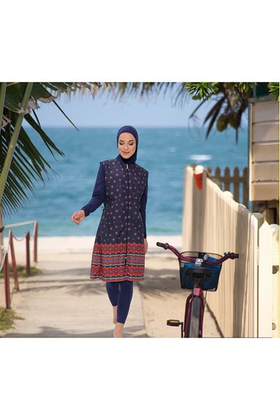 Shopiolog Long Micro Sleeve Floral Patterned Full Hijab Swimsuit