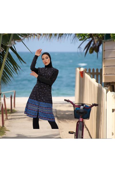Shopiolog Long Micro Sleeve Floral Patterned Full Hijab Swimsuit