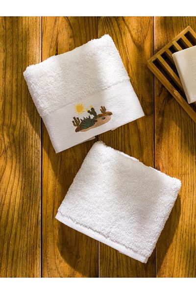 LC Waikiki Bestickte Baumwollhandtücher im 2er-Pack, 30 x 50 cm