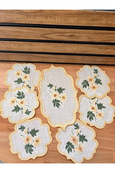 Nakışkonsept Nergis Model Tepsi Örtüsü Ve 6lı Kokteyl Peçete Takım