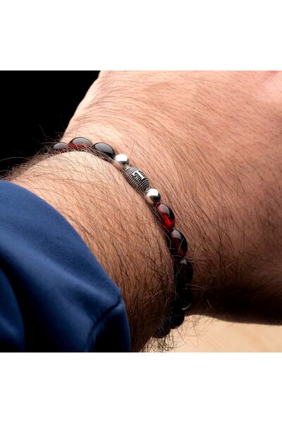 OTTOTESBİH Gümüş Harfli Bileklik, Ateş Kehribar Bileklik, Sıkma Kehribar Bileklik
