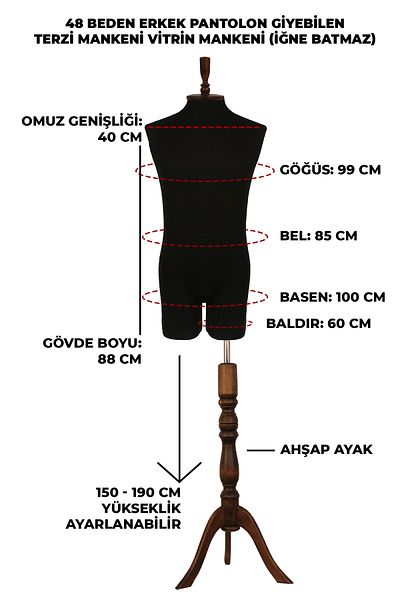 Manken İstanbul 48 Size Men's Showcase Purpose Tailor Manikin Showcase Manikin That Can Wear Pants (Needle Does Not Sink)