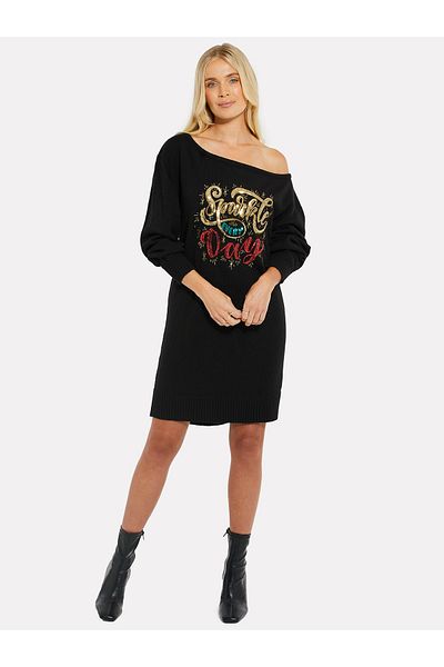 Threadbare Women Sequins Sweater Dress, Black
