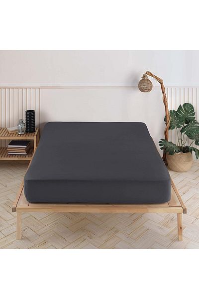 iki iplik Anthracite Single Combed Cotton Elastic Sheet 100x200cm