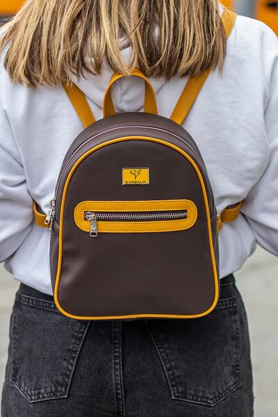 Garbalia Oslo Brown Yellow Women's Backpack with Double Inner Pocket Detail and External Zipper Eyes