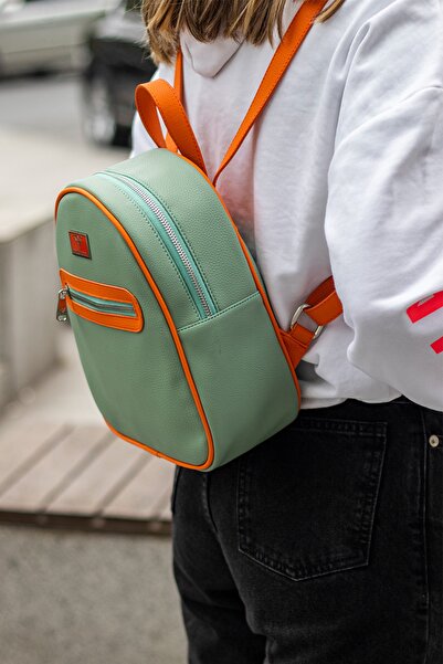 Garbalia Oslo Mint Orange Women's Backpack with Double Inner Pocket Detail and External Zipper Eyes