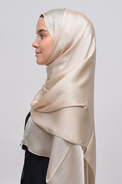 Altobeh Janjan Shiny Satin Textured Hijab βραδινό φόρεμα σιφόν σάλι-κρέμα