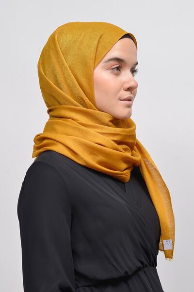 Altobeh Women's Solid Color Twinkle Glitter Hijab Shiny Evening Dress Shawl - Mustard