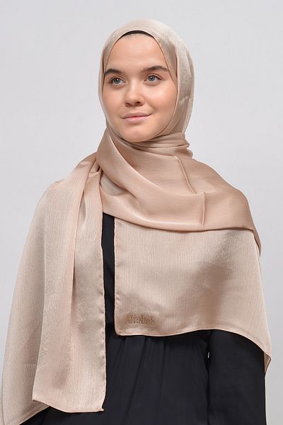 Altobeh Janjan γυαλιστερό σατέν υφή Hijab βραδινό φόρεμα σιφόν σάλι-σκούρο μπεζ