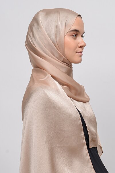 Altobeh Janjan γυαλιστερό σατέν υφή Hijab βραδινό φόρεμα σιφόν σάλι-σκούρο μπεζ