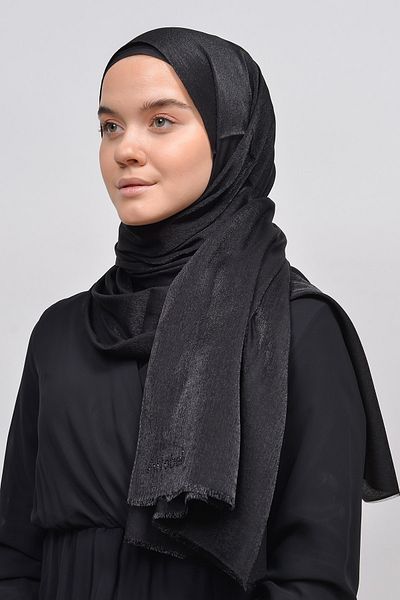 Altobeh Γυναικείο μονόχρωμο Glitter Glitter Hijab Γυαλιστερό βραδινό φόρεμα - Μαύρο
