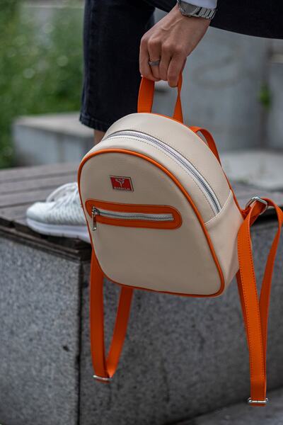 Garbalia Oslo Beige Orange Women's Backpack with Double Inner Pocket Detail and External Zipper Compartment