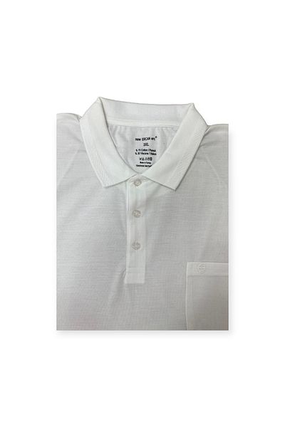 ercan triko Men's Large Size Polo Neck Short Sleeve Pocketed White Color T-shirt 2141