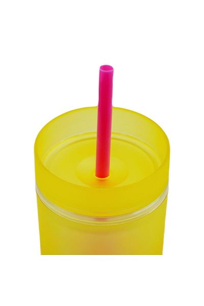 BottleBoss Double Layer Double Colored Leak Proof Cup Flask with Straw 480 ml Yellow