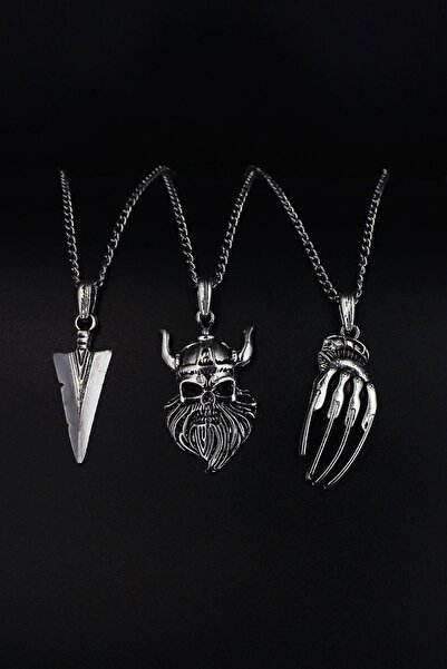 Dukkanka 3'lü Pençe, Viking Adam Ve Büyük Ok Ucu Erkek Kolye Seti