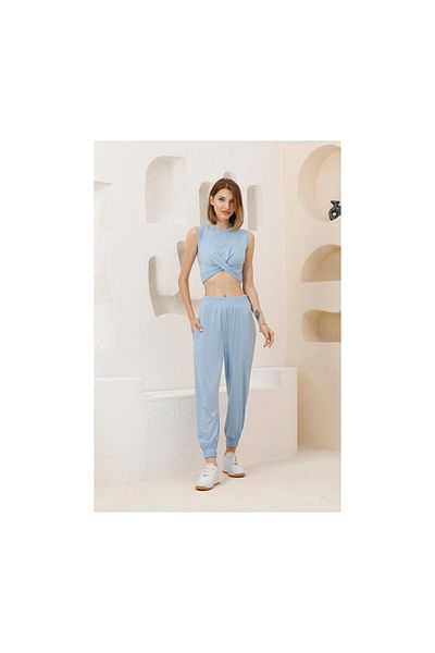 hazelin Women's Ice Blue Knotted Front Bottom-Top Double Shalwar Suit HZL23S-SND120141