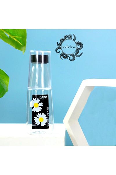 BottleBoss Daisy Patterned Water Bottle with Colorful Cup and Leak Proof Lid 500 ml