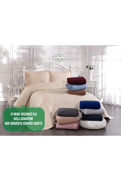 by ballı biocotton Floş Ultrasonik Çift Kişilik Yatak Örtüsü Seti (240x260 , 50x70 )