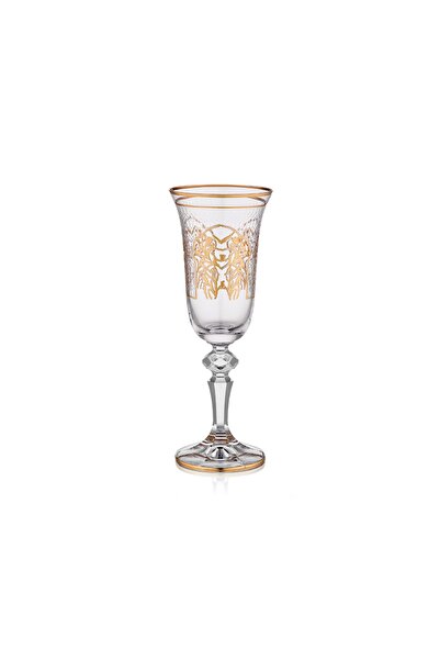 Decorium Florance 24 Ayar Altın Yaldızlı 140 ml 6 Parça Flüt Cam Şampanya Kad...