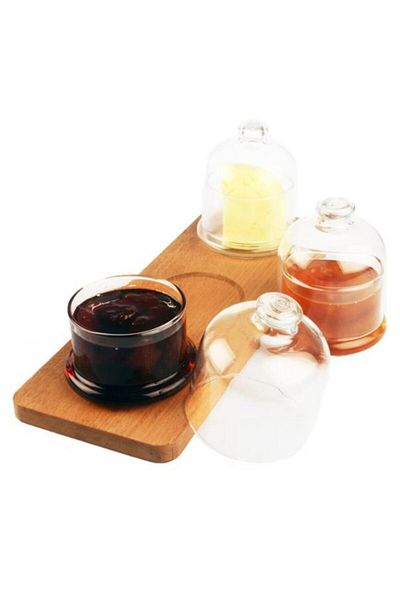 Kenpool Seyran Wooden Stand Jam Bowl 3-Piece Jam Bowl Set Breakfast Sauce Bowl