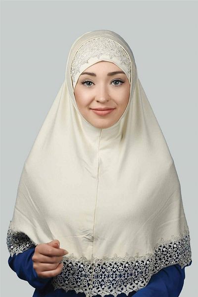 Altobeh Σετ δύο Δαντελένια Πρακτικά Κασκόλ Ready Hijab And Hijab Bonnet Xl - Cream