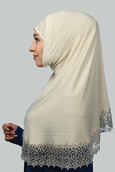 Altobeh Σετ δύο Δαντελένια Πρακτικά Κασκόλ Ready Hijab And Hijab Bonnet Xl - Cream