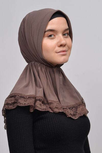 Altobeh Lacy Rubber Drawstring Interlining Banded Snap Fastener Ready Turban Practical Scarf-chocolate