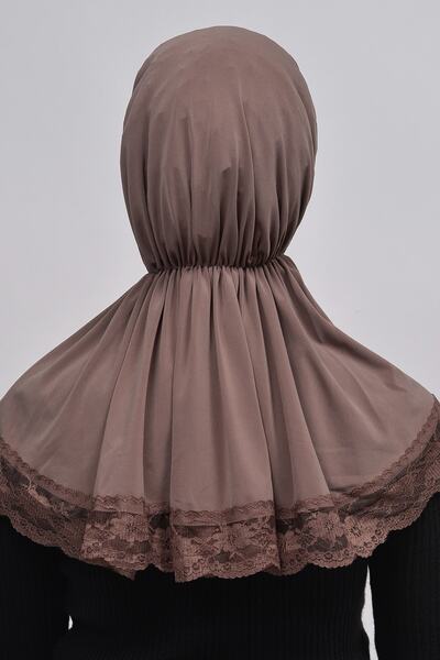 Altobeh Lacy Rubber Drawstring Interlining Banded Snap Fastener Ready Turban Practical Scarf-chocolate