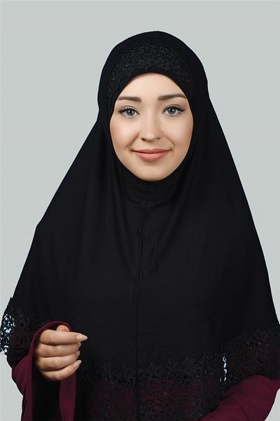 Altobeh Σετ δύο Δαντελένια Πρακτικά Κασκόλ Ready Hijab και Hijab Bonnet Xl - Μαύρο