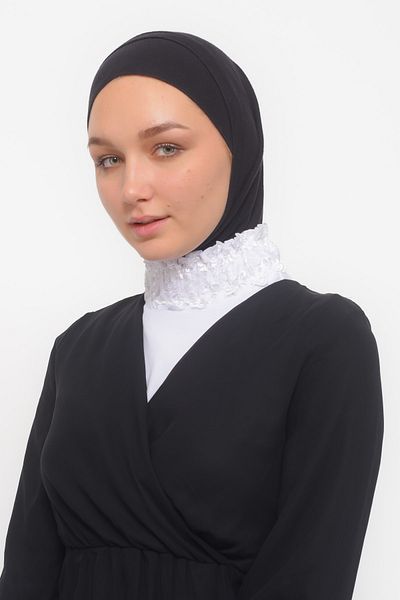 Altobeh Dantela de damă, cu volane, din cauciuc, cu gât înalt, guler hijab pentru gât - alb