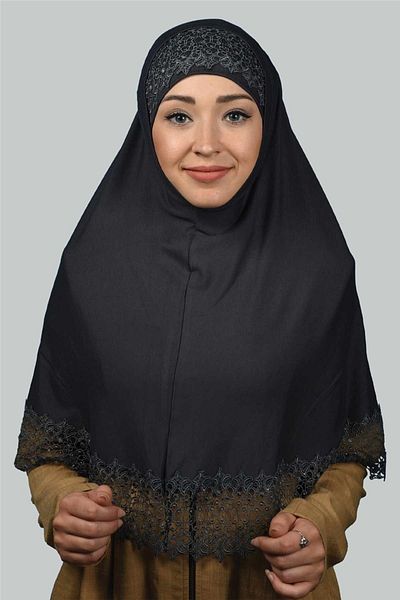 Altobeh Σετ δύο Δαντελένια Πρακτικά Κασκόλ Ready Hijab and Hijab Bonnet Xl - Smoked