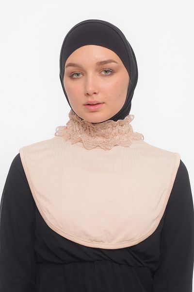 Altobeh Women's Lace Frilly Rubber Smocked Turtleneck High Neck Hijab Neck Collar - Powder
