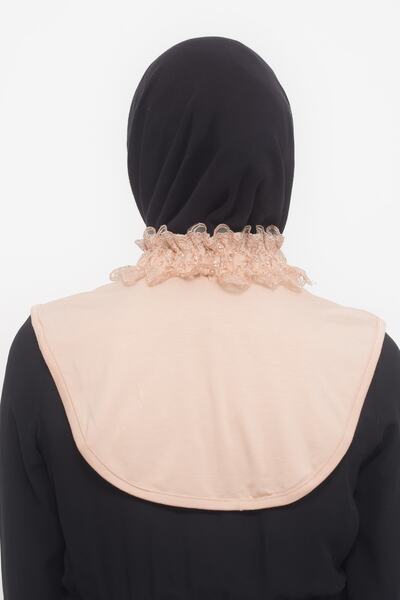 Altobeh Women's Lace Frilly Rubber Smocked Turtleneck High Neck Hijab Neck Collar - Powder