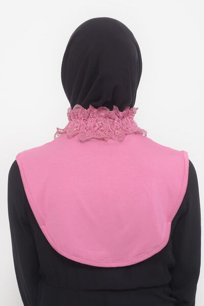 Altobeh Women's Lace Frilly Rubber Smocked Turtleneck High Neck Hijab Neck Collar - Dark Pink