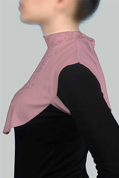 Altobeh Women's Combed Cotton Hijab Circle Collar Lace Neck Collar - Dark Pink