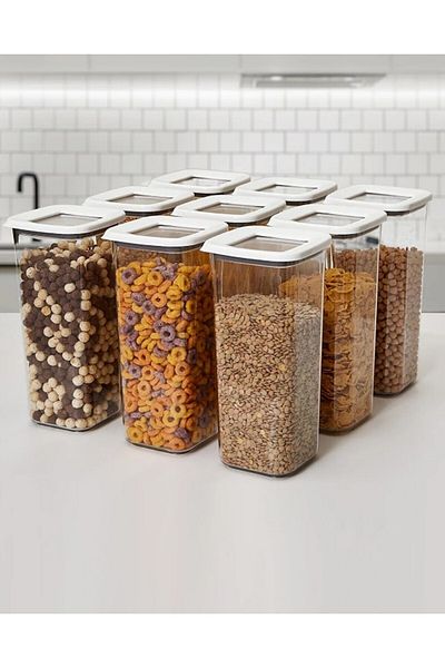 VİP AHMET 9 Pieces 1700ml Vacuumed White Storage Container
