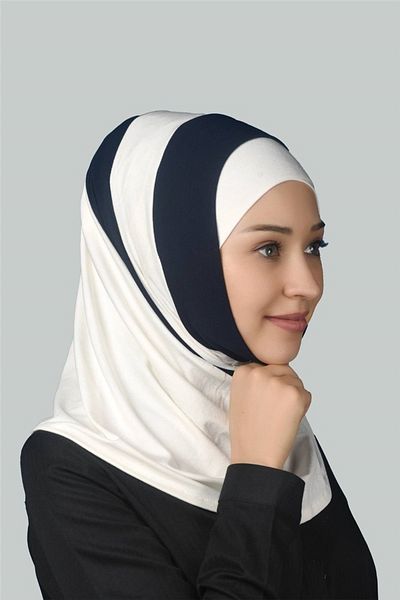 Altobeh Πρακτικό Hijab Hijab - Φουλάρι διπλού χρώματος, εκρού και σκούρο μπλε